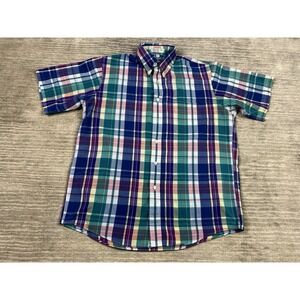 Windsor Shirt Mens Medium Plaid Short‎ Sleeve Button Up Cotton Blend Casual